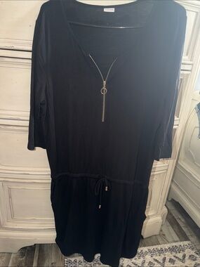 Lascana Black Zip-Front Drawstring Dress